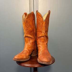 Vintage Dingo Brown Leather Cowboy Boots, Men's size 10, Made in USA